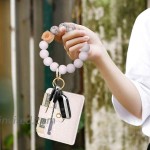 Wristlet Keychain with Wallet Nature Stone Silicone Bead Keyring Bracelet Bangle Portable ID Card Car Key Ring Holder w Tassel White at Women’s Clothing store