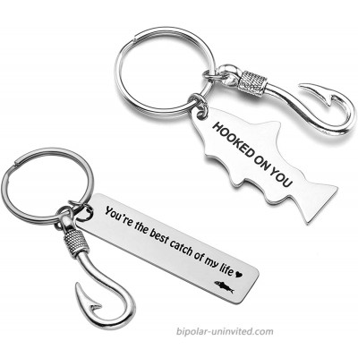 Zysta 2Pcs Set Couples Keychains for Him and Her Women Men Boyfriend Girlfriend Hook on You Best Catch Fishhook Cute Couple keychain Jewelry Valentines Anniversary Gift at  Men’s Clothing store