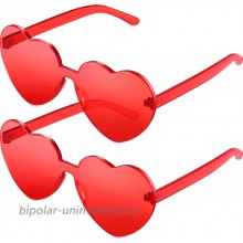 2 Pieces Heart Shape Rimless Sunglasses Transparent Candy Color Frameless Glasses Love Eyewear Red