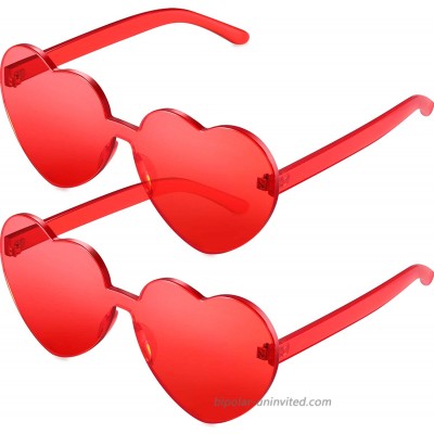 2 Pieces Heart Shape Rimless Sunglasses Transparent Candy Color Frameless Glasses Love Eyewear Red