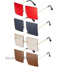 4 Pairs Oversized Square Sunglasses Rimless Frame Glasses Retro Flat Top Sunglasses with 4 Pieces Glasses Cloth for Women Men