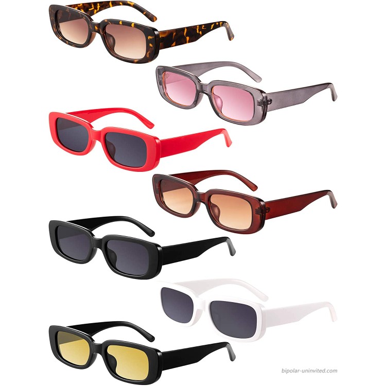 7 Pairs Small Rectangle Sunglasses Women Vintage Retro Sunglasses Square Frame Eyewear for Women Girls