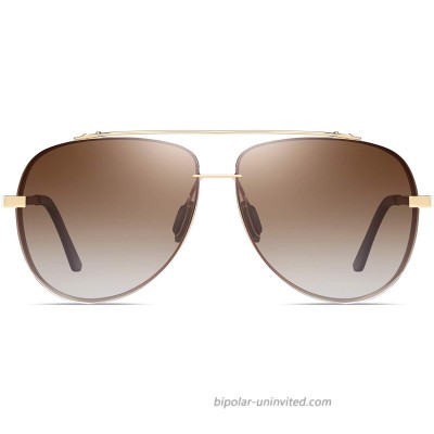 Aviator Polarized Sunglasses for Men and Women- Oversized Aviator Metal Frame - Gradient UV Protection Lenses Gold | Gradient Brown