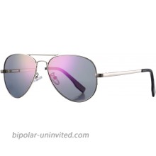 AZORB Polarized Aviator Sunglasses Mirrored Lens Metal Frame for Men Women 100% UV 400 Protection Silver Frame Purple Mirrored