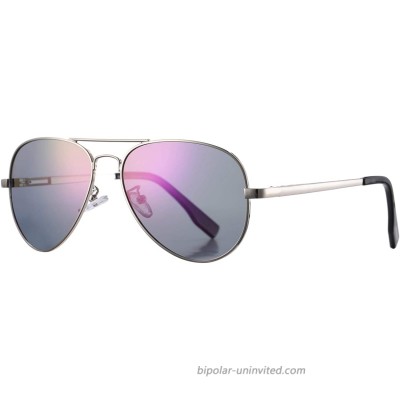 AZORB Polarized Aviator Sunglasses Mirrored Lens Metal Frame for Men Women 100% UV 400 Protection Silver Frame Purple Mirrored