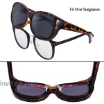 Br'Guras Polarized Oversized Wrap Around Shield Sunglasses for Prescription Glasses Fit Over Sunglasses with Cat Eye Frame for Woman Man Amber Leopard Black