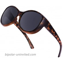 Br'Guras Polarized Oversized Wrap Around Shield Sunglasses for Prescription Glasses Fit Over Sunglasses with Cat Eye Frame for Woman Man Amber Leopard Black