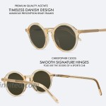 Cristopher Cloos - Pampelonne Champagne - Round Polarized Sunglasses for Men & Women with Case - Trendy Sun UV Protection Glasses - Unisex