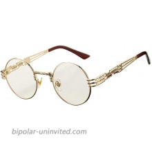 DeBuff Retro Round Steampunk Sunglasses John Lennon Hippie Glasses Metal Frame Gold Frame Clear Lens