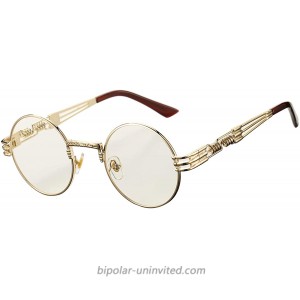 DeBuff Retro Round Steampunk Sunglasses John Lennon Hippie Glasses Metal Frame Gold Frame Clear Lens