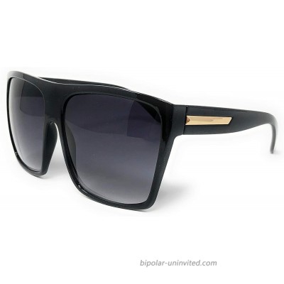 Large Oversized Retro Fashion Square Flat Top Sunglasses Black-Gold
