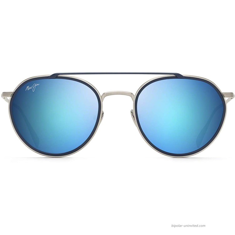 Maui Jim Bowline Cat-Eye Sunglasses Silver Matte W Dark Navy Rim Blue Hawaii Polarized Medium