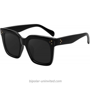 MEETSUN Polarized Sunglasses for Women Oversized Square Designer Style UV400 Flat Lens Black 53