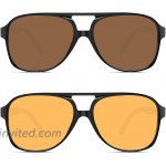 MEETSUN Vintage 70s Sunglasses for Women Men Retro Aviator Large Frame Tinted Lenses Night Driving Glasses UV Protection Shades Yellow + Brown