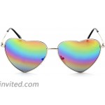 Meyison Vintage Heart Shaped Sunglasses Thin Metal Frame Cute Aviator Style Eyewear for Women or Men with 100% UV Protection Silver frame mirror muticolored lens