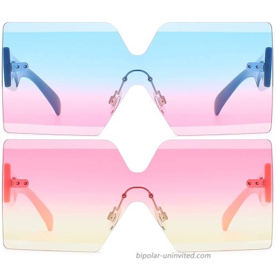 Oversized Square Sunglasses for Women Rimless Frame Candy Color Transparent Glasses2 pack-blue-pink pink-yellow