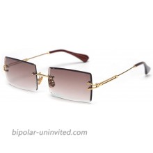 Rectangle Sunglasses Women Rimless Square Sun Glasses for Women Christmas Gifts gold with brown