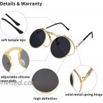 Retro Round 80's Flip Up Steampunk Sunglasses Mirror Vintage Circle Sun Glasses Eyewear for Men Women Gold Frame Grey Lens as the picture