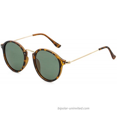 Retro Sunglasses for Men for Women - Vintage Classic Round Sunglases Polarized UV 400 Protection Matte Tortoise Matte Gold Polarized Green Lenses