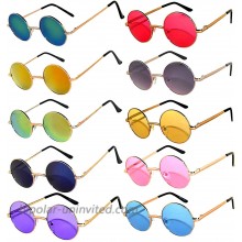 Round Small Retro Vintage Mirror Lens Gradient Lens Sunglasses Metal Frame 10 Pack Mix – Red Yellow Blue Green Pink Purple Smoke OWL