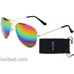 SOOLALA 2 Pairs Womens Classic Thin Metal Rainbow Mirrored Lens Aviator Sunglasses