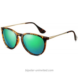 SUNGVG Polarized Sunglasses for Women Classic Round Retro Sun Glasses Amber Frame Green Mirrored Lens