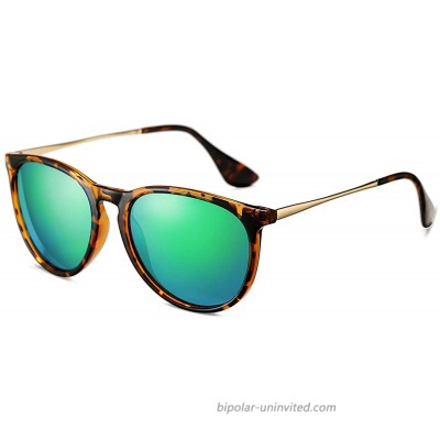 SUNGVG Polarized Sunglasses for Women Classic Round Retro Sun Glasses Amber Frame Green Mirrored Lens