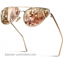SUNIER Polarized Sunglasses Women Mirrored Cute Flat UV400 Ladies Shades Gold Metal Cat Eye Frame Pink Rose Gold Lenses