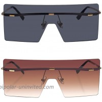 TAOTAOQI Rimless Oversized Sunglasses For Women Flat Top Fashion Square Sun glasses 100% UV Blocking 2 Pack Black Lens Gradient Brown Lens