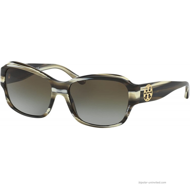 Tory Burch TY7107 Sunglasses 10507Z-57 - Olive Horn Frame Green Clear Gradient TY7107-10507Z-57