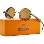 Vintage Round Steampunk Sunglasses for Women Men Retro Hippie Style Sun Glasses Circle Metal FrameBrown Lens Bronze Frame