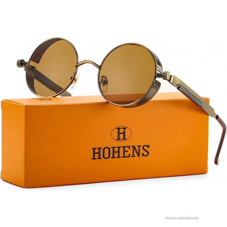 Vintage Round Steampunk Sunglasses for Women Men Retro Hippie Style Sun Glasses Circle Metal FrameBrown Lens Bronze Frame