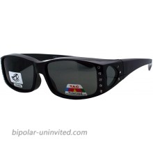 Womens Polarized Fit Over Glasses Sunglasses Rhinestone Rectangular Frame black 57