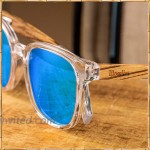 WOODIES Polarized Clear Acetate Wood Sunglasses in Wood Display Box for Men and Women | Royal Blue Polarized Lenses and Real Wooden Frame | 100% UVA UVB Ray Protection