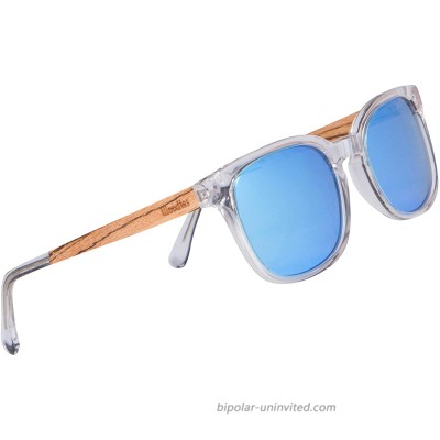 WOODIES Polarized Clear Acetate Wood Sunglasses in Wood Display Box for Men and Women | Blue Polarized Lenses and Real Wooden Frame | 100% UVA UVB Ray Protection