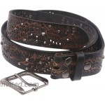 1 1 2 Snap On Embossed Vintage Cowhide Full Grain Leather Floral Rivet Perforated Casual Belt at Women’s Clothing store