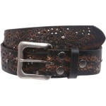1 1 2 Snap On Embossed Vintage Cowhide Full Grain Leather Floral Rivet Perforated Casual Belt at Women’s Clothing store