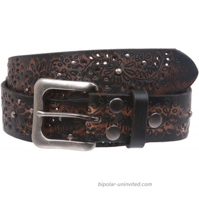 1 1 2 Snap On Embossed Vintage Cowhide Full Grain Leather Floral Rivet Perforated Casual Belt at  Women’s Clothing store