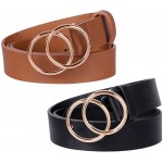2 Pack Double Ring Buckle Belts Women Leather Waist Belts for Jeans Dresses at Women’s Clothing store