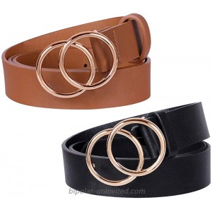 2 Pack Double Ring Buckle Belts Women Leather Waist Belts for Jeans Dresses at  Women’s Clothing store