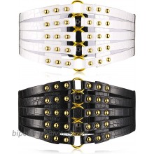 2 Pieces Wide PU Leather Waist Belt Stretch Rivets Cinch Waistband Elastic Vintage Studded Buckle Belt for Dress at  Women’s Clothing store