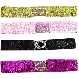 4 Pack Women Girls Sparkly Glitter Sequin Stretchy Elastic Waist Belt Wide Dress Belt Corset Cinch Belt at  Women’s Clothing store