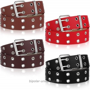 4 Pieces Double Grommet Belts PU Leather Belt Eyelet Belt Punk Rock Belts Studded Jeans Belt for Women and Men at  Women’s Clothing store