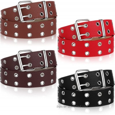 4 Pieces Double Grommet Belts PU Leather Belt Eyelet Belt Punk Rock Belts Studded Jeans Belt for Women and Men at  Women’s Clothing store