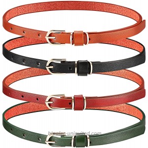 4 Pieces Women's Skinny PU Leather Belt Thin Waist Belt for Dress Jeans Girls Solid Color Belt with Gold Alloy Buckle at  Women’s Clothing store