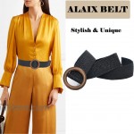 ALAIX Women's Dress Belt Fashion Straw Woven Stretchy Waistband Wood Wide Buckle Belt for Pants Jumpsuit Waist Belt at Women’s Clothing store