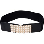 Aodexius Women's Waistband Woven Elastic Dress Belt Lace-up Cinch Belt With Rhinestone Pearl Buckle Black at Women’s Clothing store