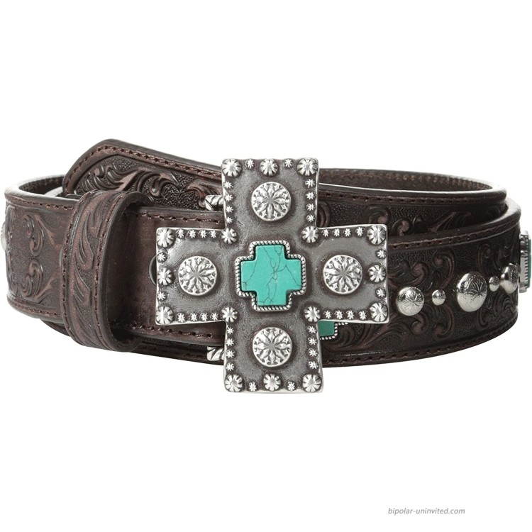 Ariat Turquoise Cross Studded Belt Brown SM 30 Waist at Women’s Clothing store