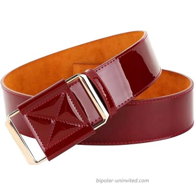 【CaserBay】Women's Fashion Patent Leather Belts Wide Waist Belt With Gold Solid Color Buckle Waistband Fit Up To Waist 32 Burgundy at  Women’s Clothing store