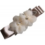 crystals and two organza flowers with special design pearls wedding sashs dress belts A19a Light champange at Women’s Clothing store